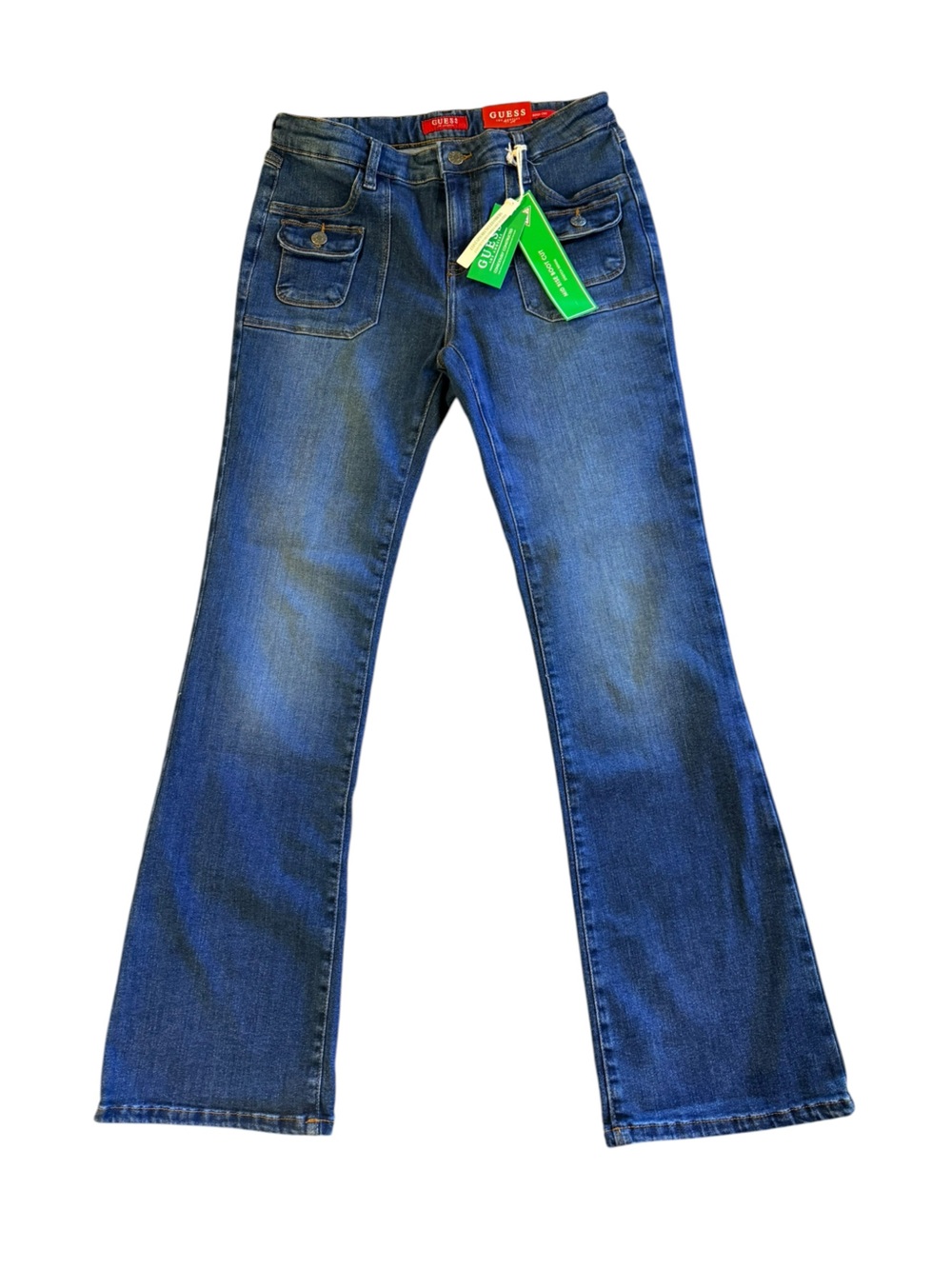 Guess Women's Blue Cargo Bootcut Jeans Mini Boot Medium Wash Size 6 or 28x32